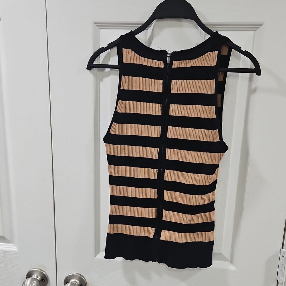 Gabrielle Union New York & Company Black and Tan Striped Sweater Tank Top - Picture 3 of 3